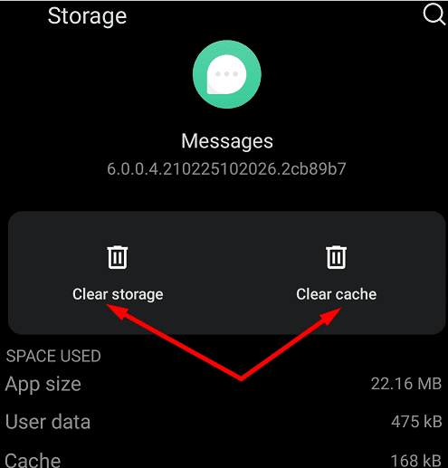 oneplus messages app clear cache