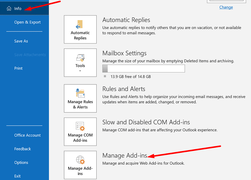 outlook manage add-ins