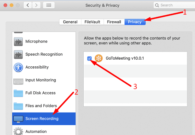 screen recording privacy settings macOS