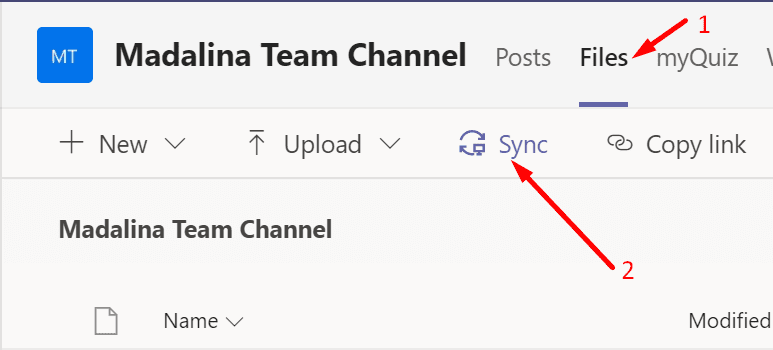 team channel sync files