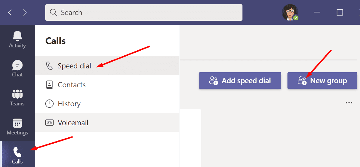 teams speed dial new group