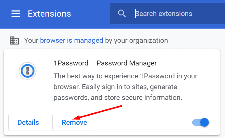 remove 1password browser extension