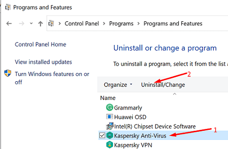 how to uninstall kaspersky windows 10