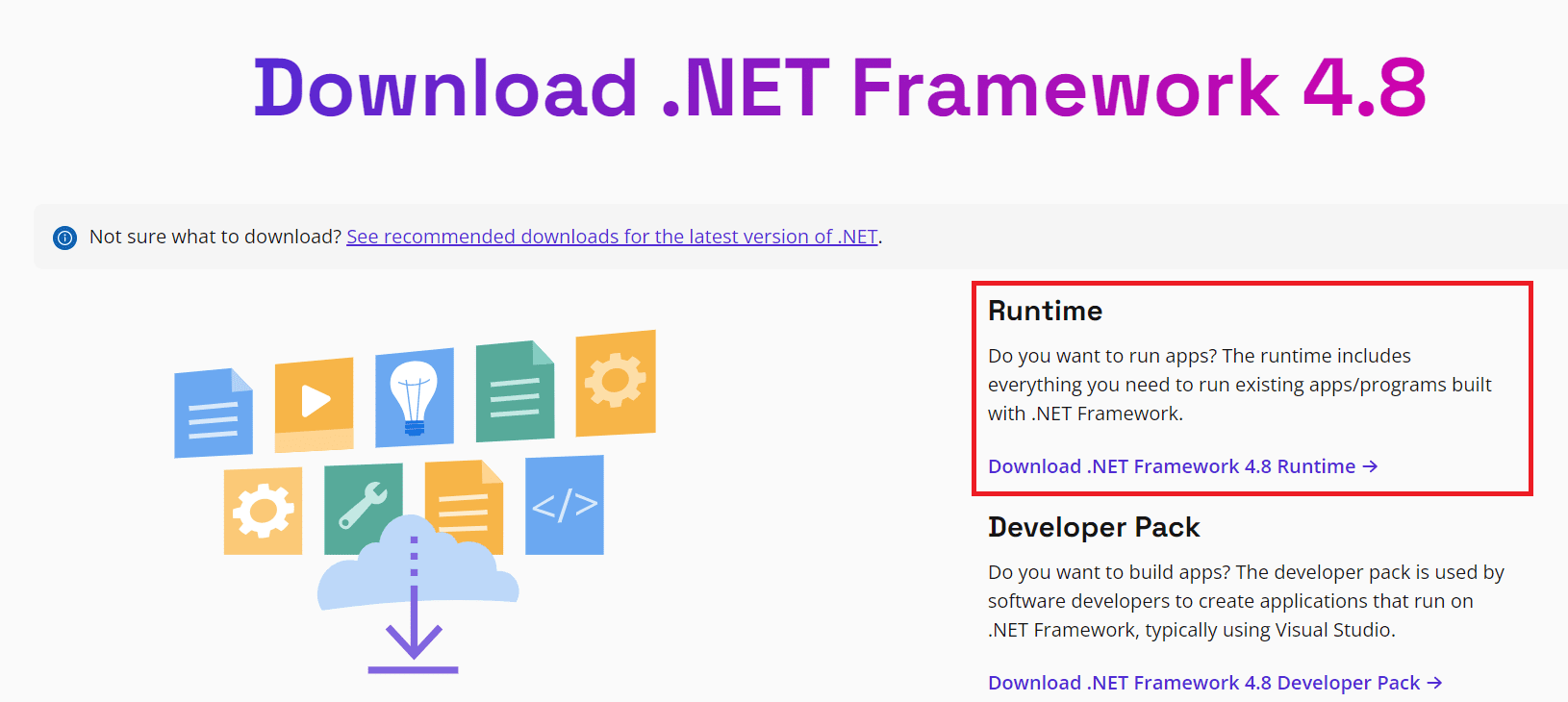 Download the latest .NET Framework Runtime version for your OS