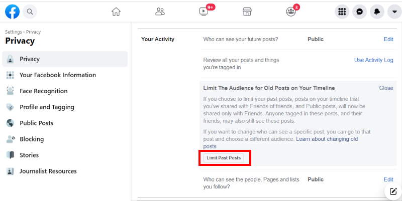 Facebook Limit Past Posts