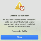 Fix Microsoft Remote Desktop Error Code 0x204