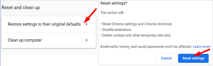 reset chrome settings