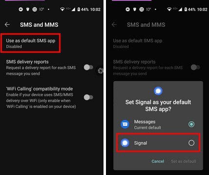 Signal default SMS App Android