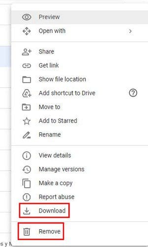 Google Drive Delete and Download File Options