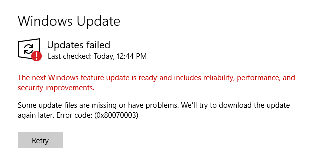 Error Code 0x80070003