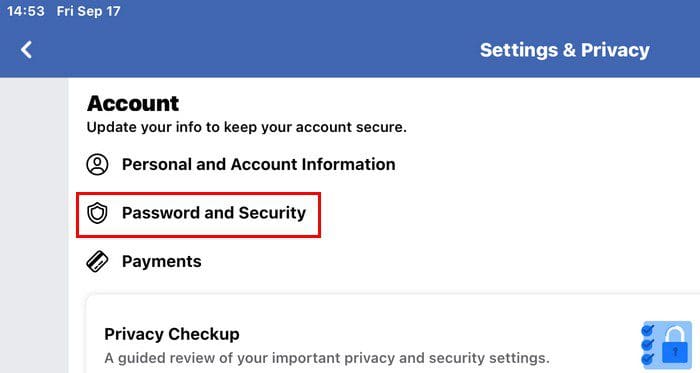 Password and security Facebook iPad