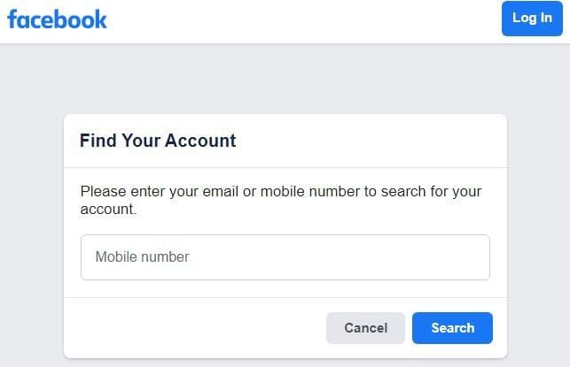 Facebook find your account