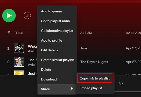 Desktop Share playlist Spotify