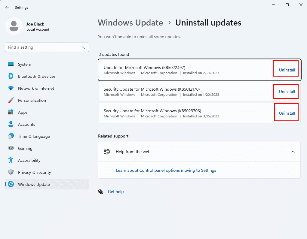 How to uninstall Windows updates