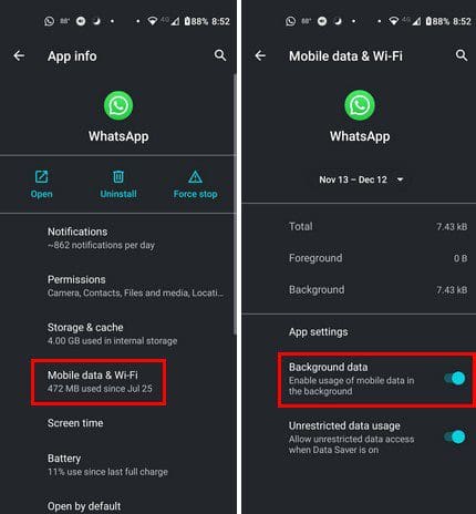 Android 11 enable background usage App