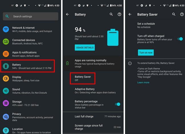 Android 11 Turn off battery saver