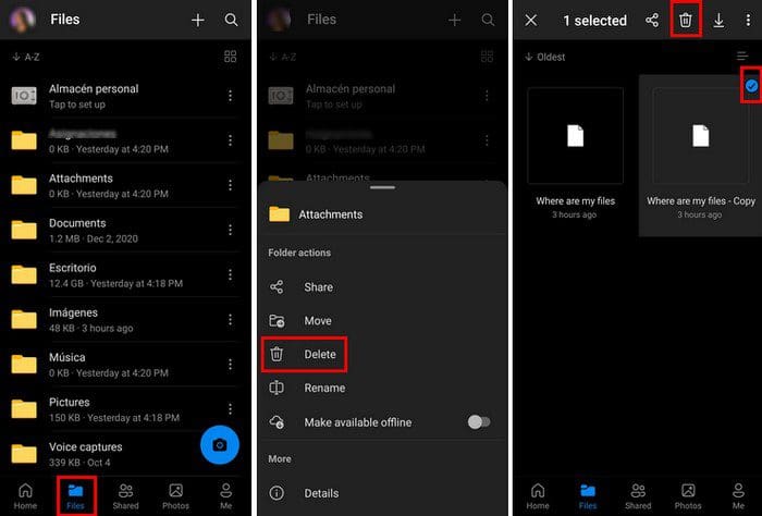 Android OneDrive Erase Files