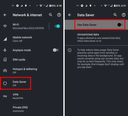 Android 11 turn off data saver
