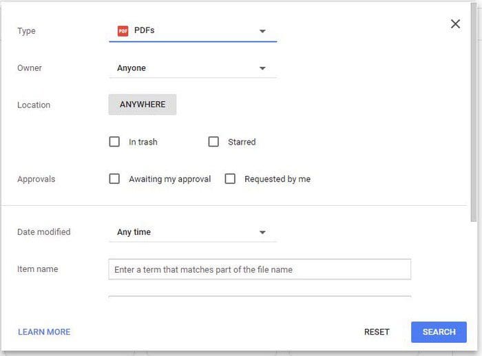 Advanced Search options Google Drive
