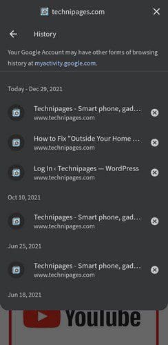 Android Chrome history