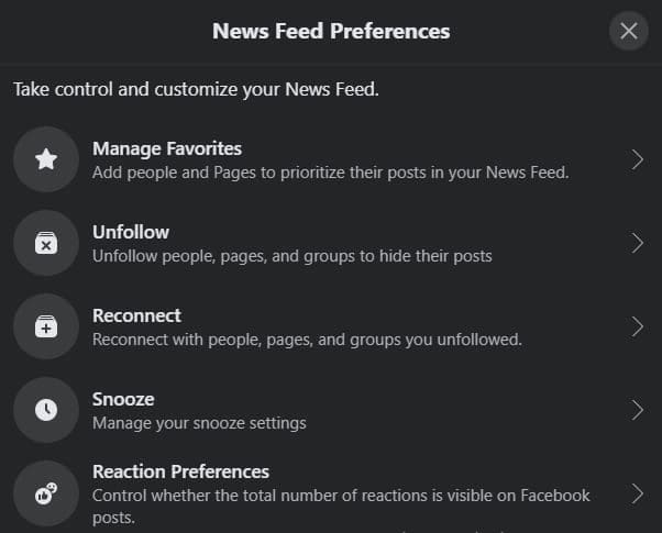 Facebook News Feed Options