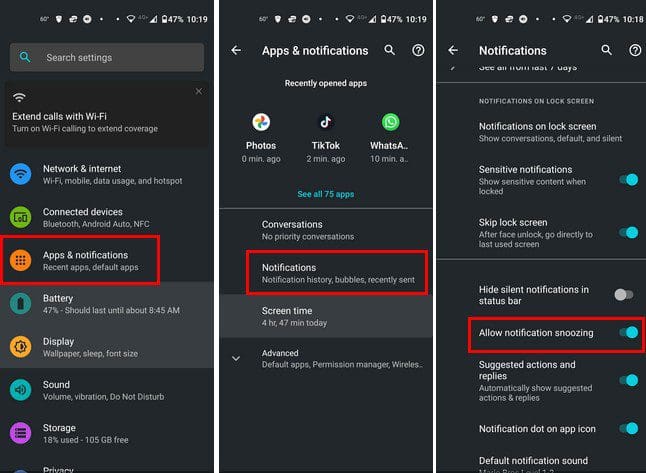 Snooze notifications Android Settings