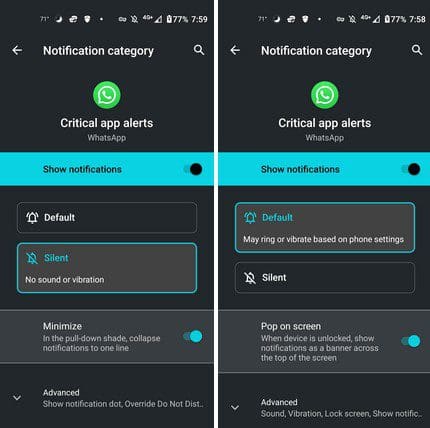 Android notifications Settings
