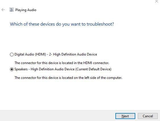 Windows Audio troubleshooter