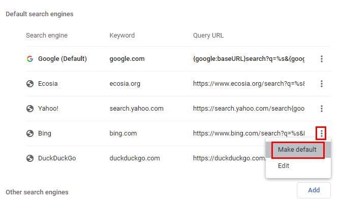 Change default search engine Chrome