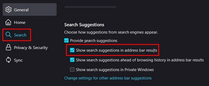 Disable search suggestions Firefox