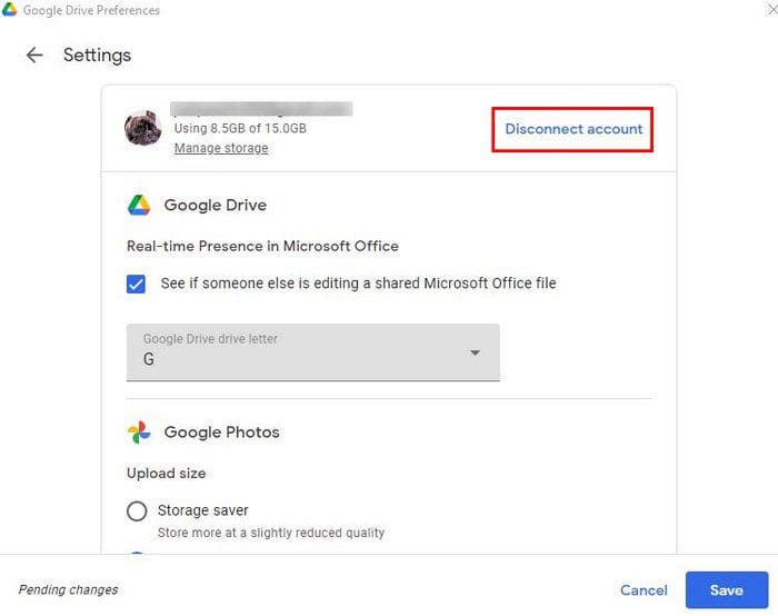 Disconnect Google Account Drive