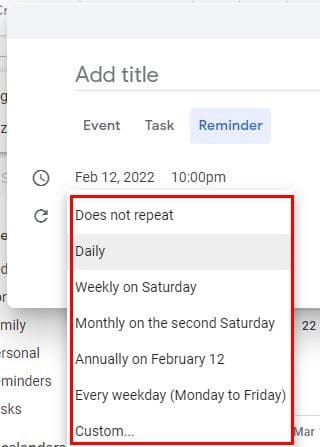 Google Calendar task options