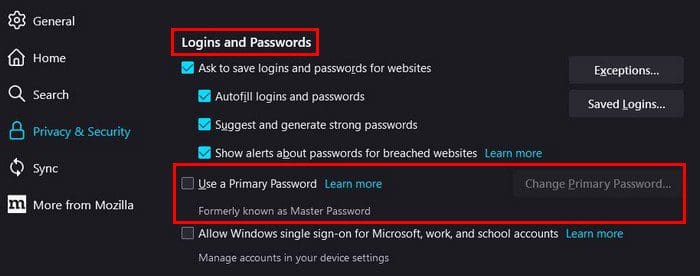 Primary Firefox password