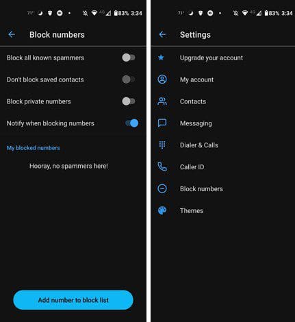 Block numbers Contacts app