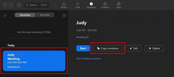 Copy Invite info Zoom