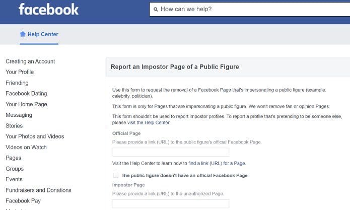 Facebook-form-report-fake-page