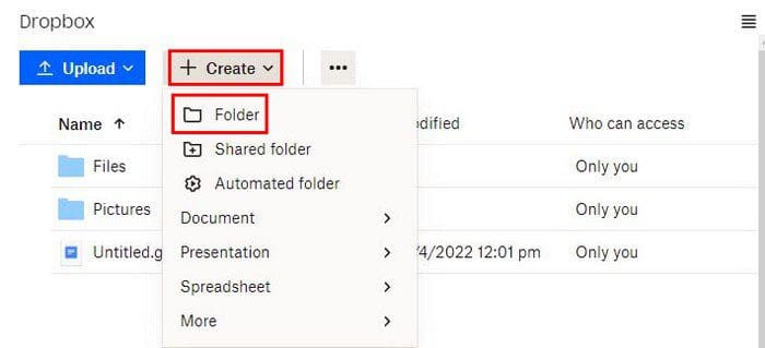Create folder Dropbox