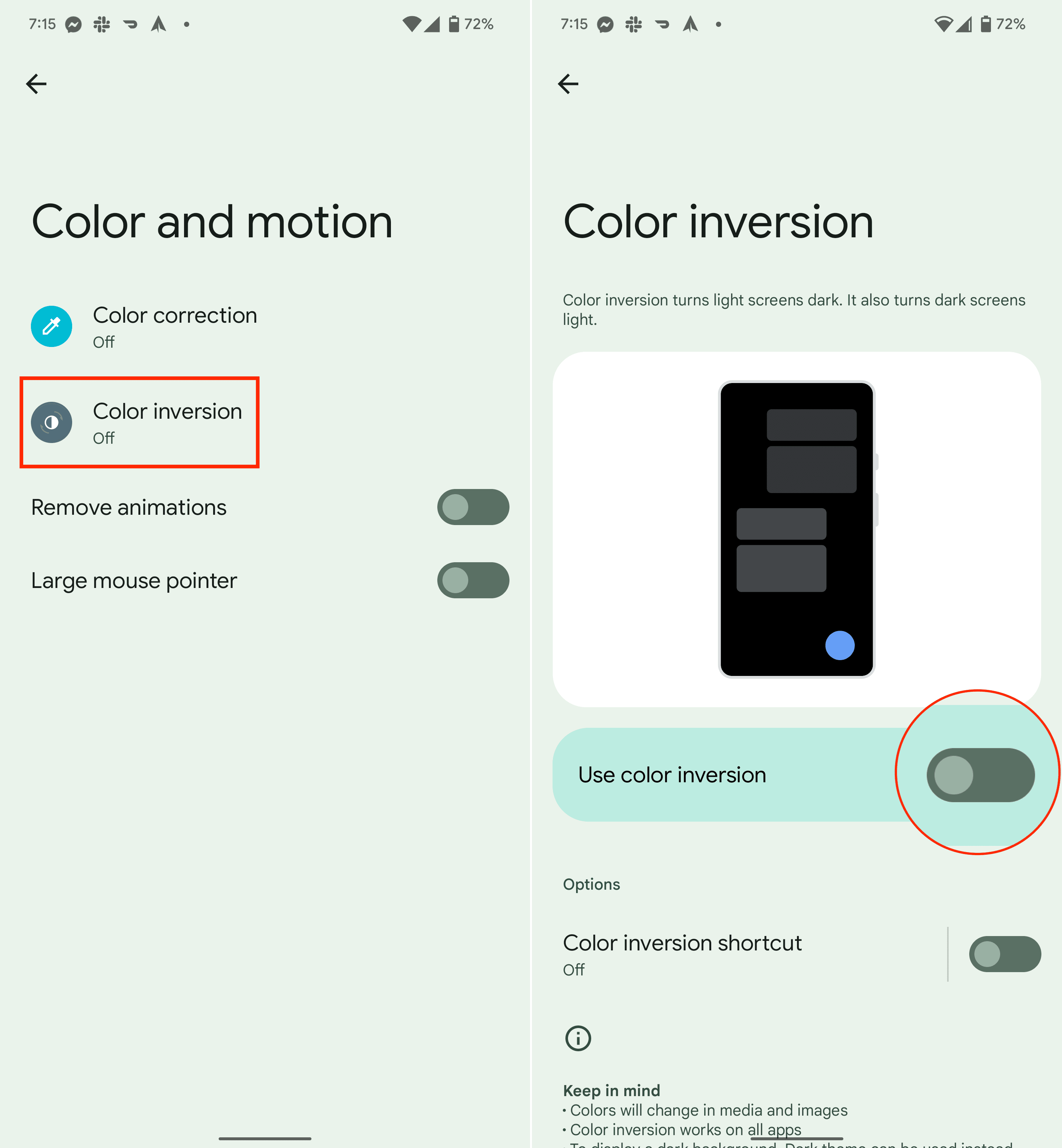 How to invert colors on Android Google Pixel - 3