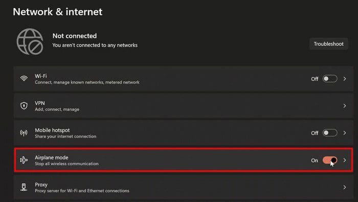 Windows 11 Airplane Mode