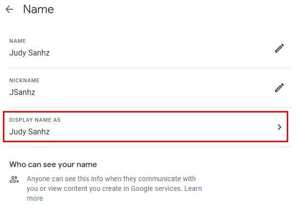 Display name as Google