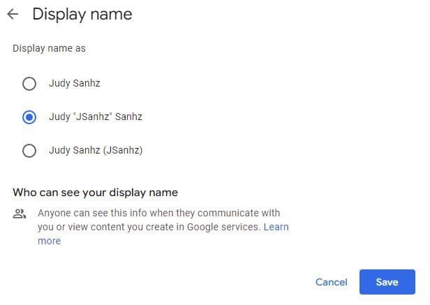 Display name Google