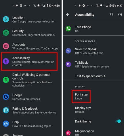 Settings text size Android