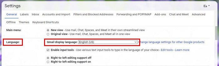 Gmail Setting Language