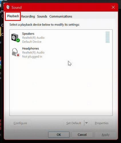 Playback Tab Sound Windows 11