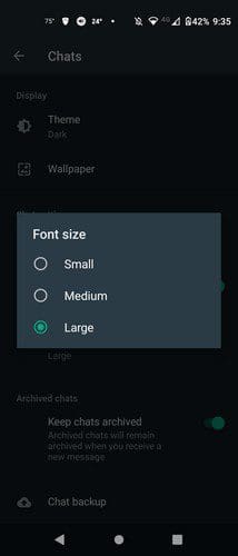 Font size options WhatsApp