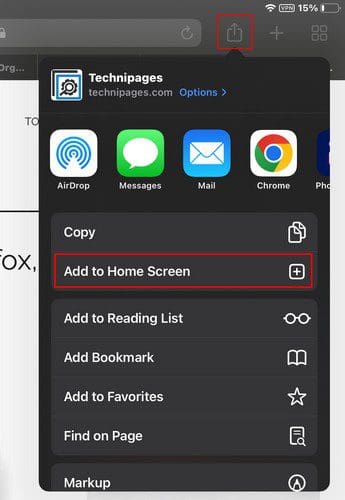 Add to Home Screen iPad