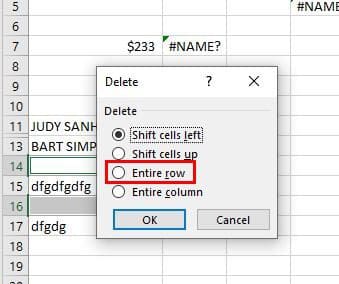 Erase Row Excel