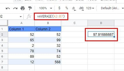 Average function Google Sheets