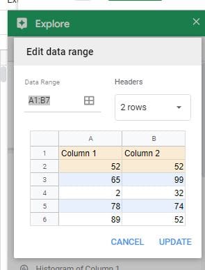 Edit average range Sheets