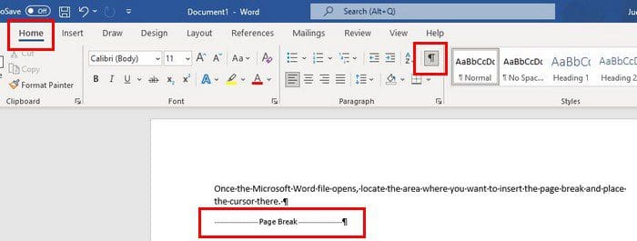 Microsoft Word Page Break